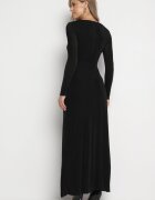 elsa.m by may Rochie Lungă Neagră cu Decolteu Ornat și Detalii Bijuterie Nerosha