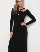 elsa.m by may Rochie Lungă Neagră cu Decolteu Ornat și Detalii Bijuterie Nerosha