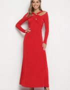 elsa.m by may Rochie Lungă Roșie cu Decolteu Decorativ și Detalii Bijuterii Nerosha