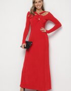 elsa.m by may Rochie Lungă Roșie cu Decolteu Decorativ și Detalii Bijuterii Nerosha