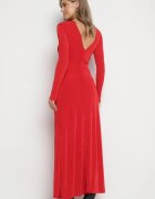 elsa.m by may Rochie Lungă Roșie cu Decolteu Decorativ și Detalii Bijuterii Nerosha