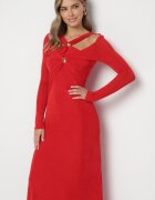 elsa.m by may Rochie Lungă Roșie cu Decolteu Decorativ și Detalii Bijuterii Nerosha