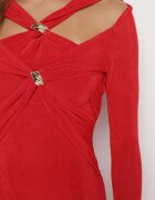 elsa.m by may Rochie Lungă Roșie cu Decolteu Decorativ și Detalii Bijuterii Nerosha