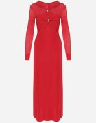 elsa.m by may Rochie Lungă Roșie cu Decolteu Decorativ și Detalii Bijuterii Nerosha