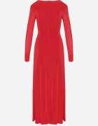 elsa.m by may Rochie Lungă Roșie cu Decolteu Decorativ și Detalii Bijuterii Nerosha