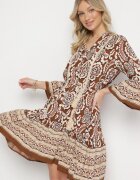 elsa.m by may Rochie Maro din Viscoză Evazată cu Volane Florală Nolsemi