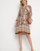 elsa.m by may Rochie Maro din Viscoză Evazată cu Volane Florală Nolsemi