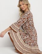 elsa.m by may Rochie Maro din Viscoză Evazată cu Volane Florală Nolsemi