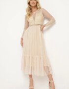 elsa.m by may Rochie Maxi Bej închis cu croială evazată cu dantelă decorativă și tul Steilla