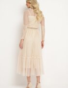 elsa.m by may Rochie Maxi Bej închis cu croială evazată cu dantelă decorativă și tul Steilla