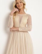 elsa.m by may Rochie Maxi Bej închis cu croială evazată cu dantelă decorativă și tul Steilla