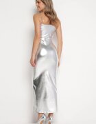 elsa.m by may Rochie Maxi din Piele ecologică Fără bretele Argintie Strălucitoare Liere