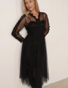 elsa.m by may Rochie Midi Neagră de tul cu panglici din dantelă și mâneci lungi de cabină