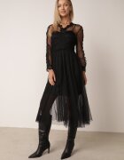 elsa.m by may Rochie Midi Neagră de tul cu panglici din dantelă și mâneci lungi de cabină