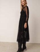 elsa.m by may Rochie Midi Neagră de tul cu panglici din dantelă și mâneci lungi de cabină