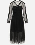 elsa.m by may Rochie Midi Neagră de tul cu panglici din dantelă și mâneci lungi de cabină