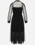 elsa.m by may Rochie Midi Neagră de tul cu panglici din dantelă și mâneci lungi de cabină