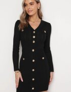 elsa.m by may Rochie Mini Ajustată Neagră cu Nasturi Decorativi Zamiontta