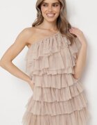 elsa.m by may Rochie Mini Bej deschis pe un umăr Asimetrică cu volane Nomenta