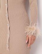elsa.m by may Rochie Mini Mulată Bej din Viscoză Decorată cu nasturi și pene Moushirel
