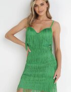 elsa.m by may Rochie Mini Verde cu bretele reglabile decorată cu franjuri Tristi