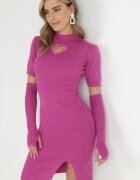elsa.m by may Rochie Mov Tricotată cu Decupaj în formă de Inimă și Mănuși Lungi Ghim