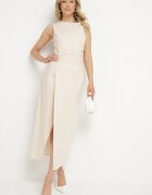 elsa.m by may Rochie mulată bej deschis cu bumbac și viscoză cu șliț Turilia