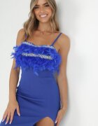 elsa.m by may Rochie mulată bleumarin cu pene la decolteu Heleitte