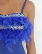 elsa.m by may Rochie mulată bleumarin cu pene la decolteu Heleitte