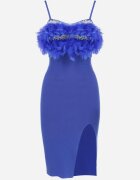 elsa.m by may Rochie mulată bleumarin cu pene la decolteu Heleitte