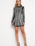 elsa.m by may Rochie Mulată Mini Negru-Argintiu Cu strasuri aplicate