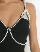 elsa.m by may Rochie Neagră Ajustată cu Perle Aset