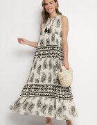 elsa.m by may Rochie Neagră de Viscoză Cloș cu Legătură cu Model Paisley Mreadia