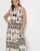 elsa.m by may Rochie Neagră de Viscoză Cloș cu Legătură cu Model Paisley Mreadia