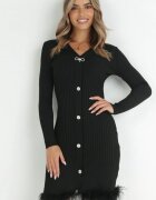 elsa.m by may Rochie Neagră din Tricot Reiat cu Pene Marpesia