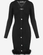 elsa.m by may Rochie Neagră din Tricot Reiat cu Pene Marpesia