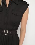 elsa.m by may Rochie neagră din vâscoză cloș cu top tip cămașă și pliuri cu curea Eviravie