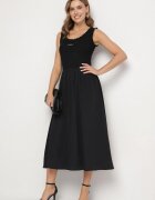 elsa.m by may Rochie Neagră din Viscoză cu Croi Evazat cu Aplicație Decorativă Ronestra