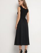 elsa.m by may Rochie Neagră din Viscoză cu Croi Evazat cu Aplicație Decorativă Ronestra