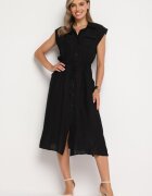 elsa.m by may Rochie neagră din viscoză tip cămașă cu curea în talie Mareviana