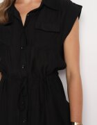 elsa.m by may Rochie neagră din viscoză tip cămașă cu curea în talie Mareviana