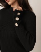 elsa.m by may Rochie Neagră Maxi Rebrată cu Vâscoză Decorată cu Nasturi și Șlit Pollare
