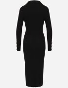 elsa.m by may Rochie Neagră Maxi Rebrată cu Vâscoză Decorată cu Nasturi și Șlit Pollare