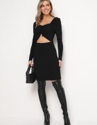 elsa.m by may Rochie Neagră Mini din Material Reiat cu Decupaj și Legare Cerdosja