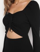 elsa.m by may Rochie Neagră Mini din Material Reiat cu Decupaj și Legare Cerdosja