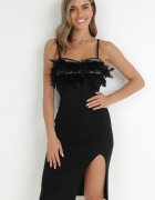 elsa.m by may Rochie Neagră mulată cu pene la decolteu Heleitte