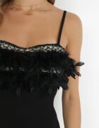 elsa.m by may Rochie Neagră mulată cu pene la decolteu Heleitte