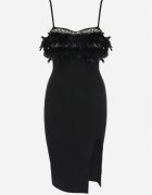 elsa.m by may Rochie Neagră mulată cu pene la decolteu Heleitte