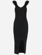 elsa.m by may Rochie Neagră Mulată cu Pene la Umeri Ouba