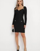 elsa.m by may Rochie Neagră Mulată cu Perle și Mânecă Lungă Juhisa